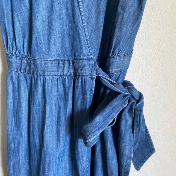 J.Crew Grand Lily Drapey Chambray Denim Blue Wrap Ruffle Hem Midi Dress 4 - Picture 8 of 16